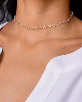 Colar Choker Corrente de Corações Prata 925