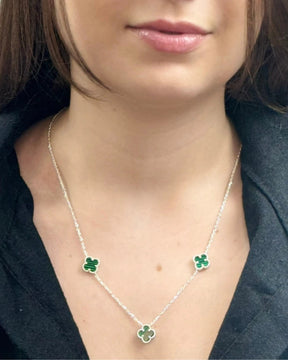 Colar Trevo Verde Esmeralda Em Prata 925