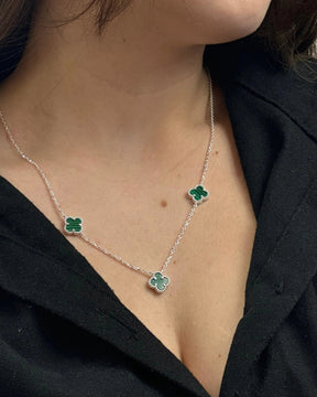 Colar Trevo Verde Esmeralda Em Prata 925
