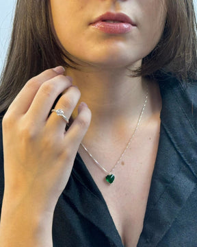 Colar Coração Verde Esmeralda em Prata 925