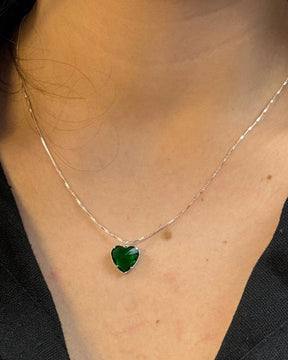 Colar Coração Verde Esmeralda em Prata 925