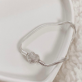 Pulseira Para Berloques de Coração Cravejado De Prata 925