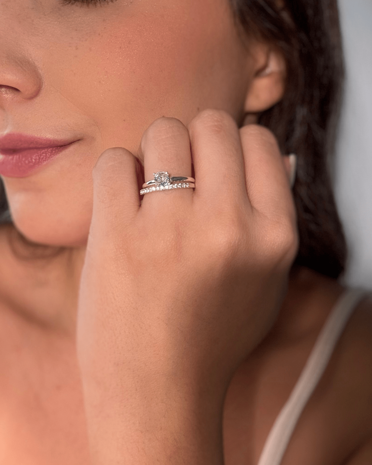 Kit Anéis Solitário e Meia Aliança Cravejada Prata 925 - Karina Pratas