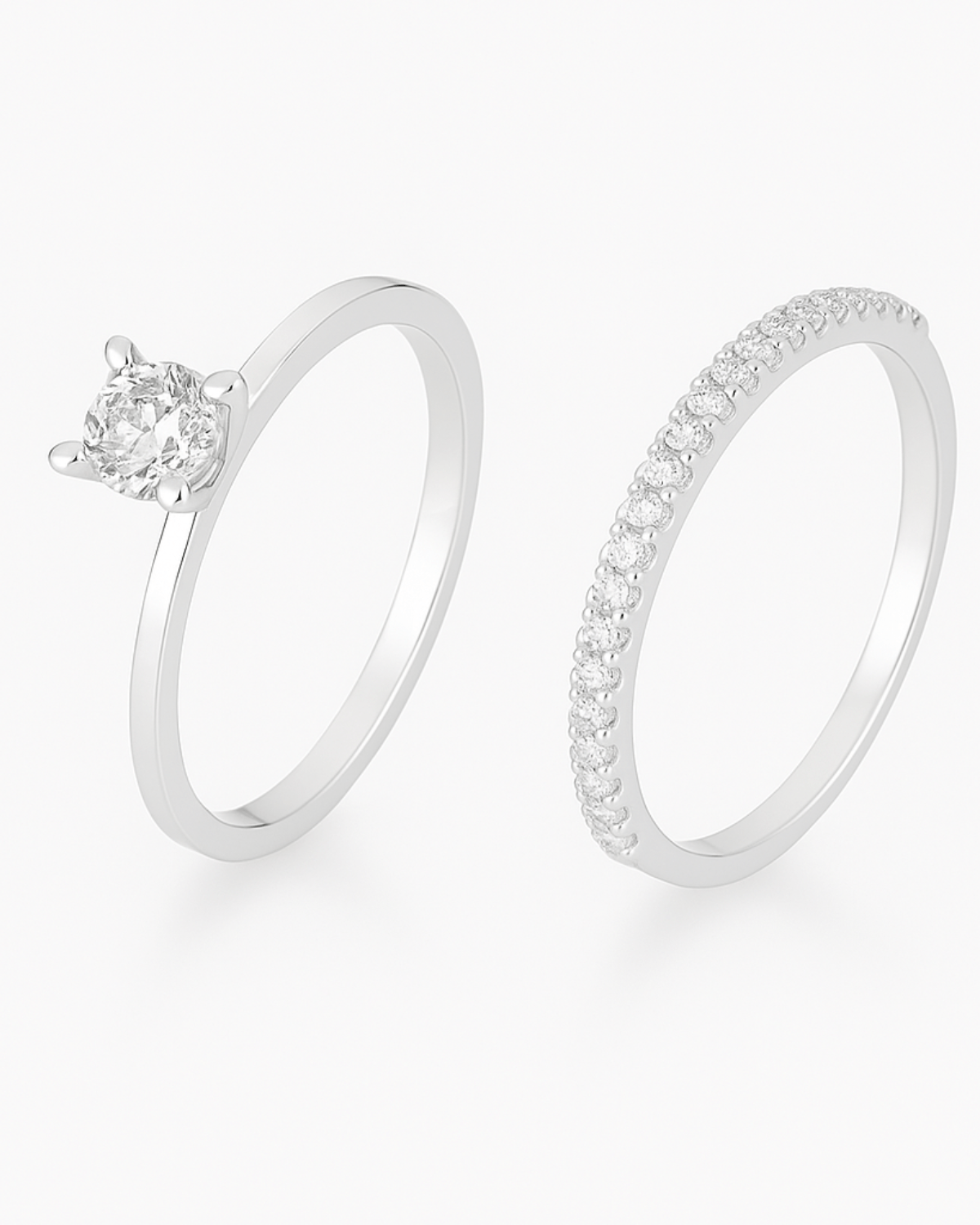 Kit Anéis Solitário e Meia Aliança Cravejada Prata 925 - Karina Pratas