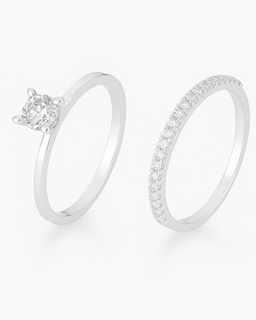 Kit Anéis Solitário e Meia Aliança Cravejada Prata 925 - Karina Pratas