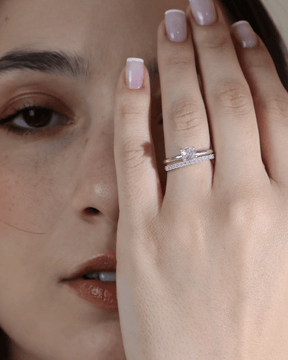 Kit Anéis Solitário e Meia Aliança Cravejada Prata 925 - Karina Pratas
