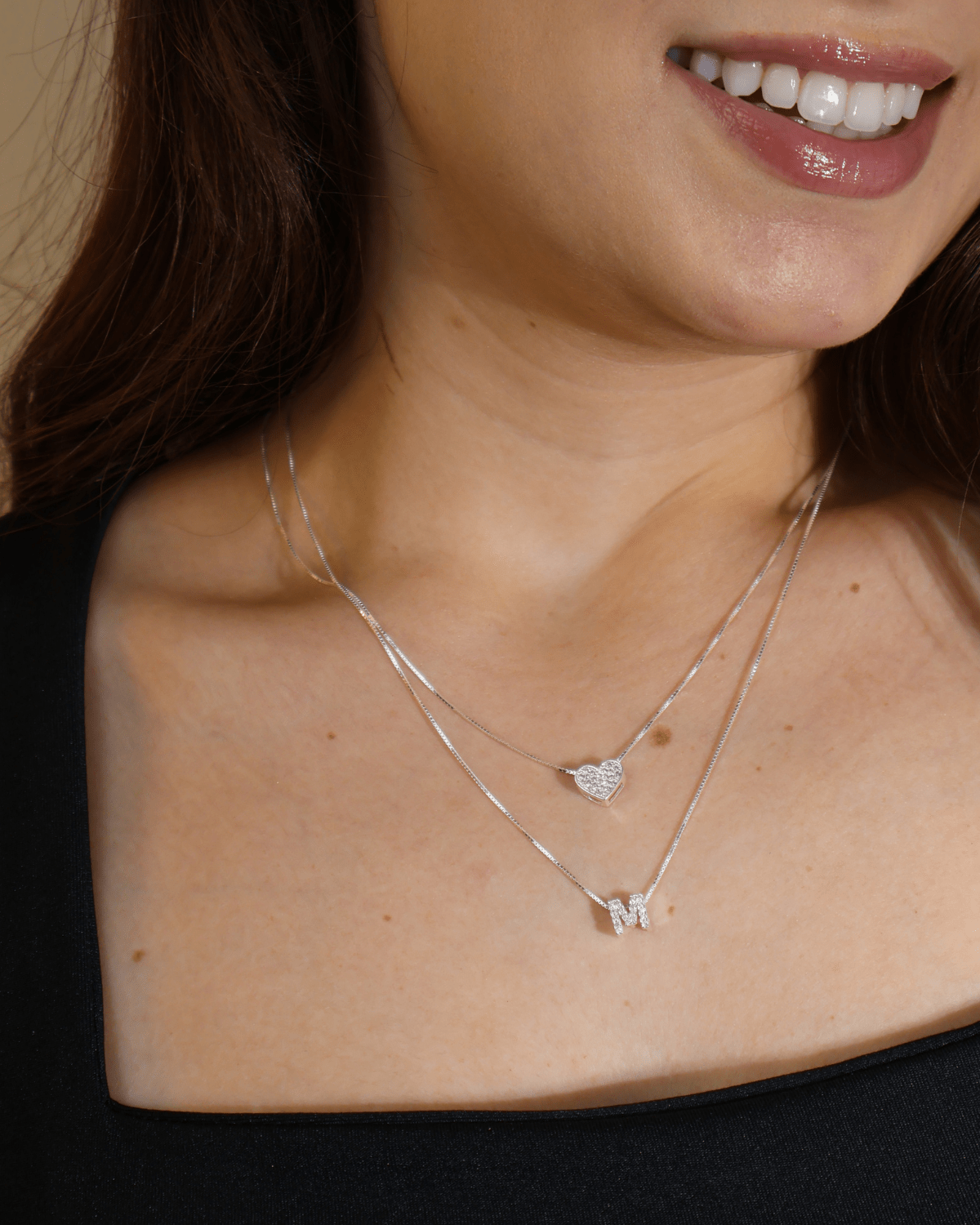 Kit Colar Inicias e Colar Coração Cravejado em Prata 925 - Karina Pratas