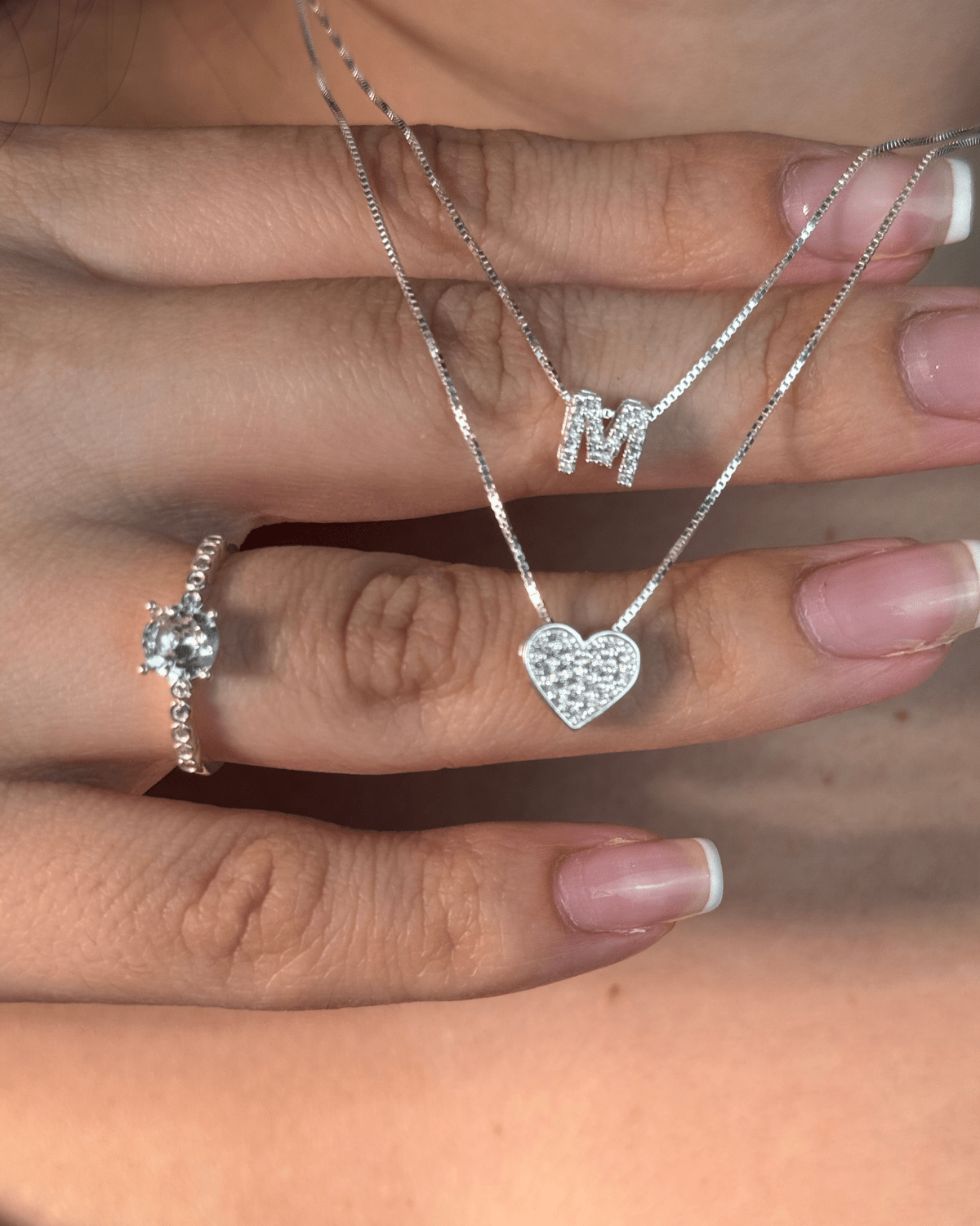Kit Colar Inicias e Colar Coração Cravejado em Prata 925 - Karina Pratas