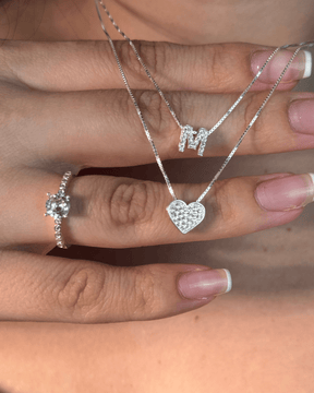 Kit Colar Inicias e Colar Coração Cravejado em Prata 925 - Karina Pratas