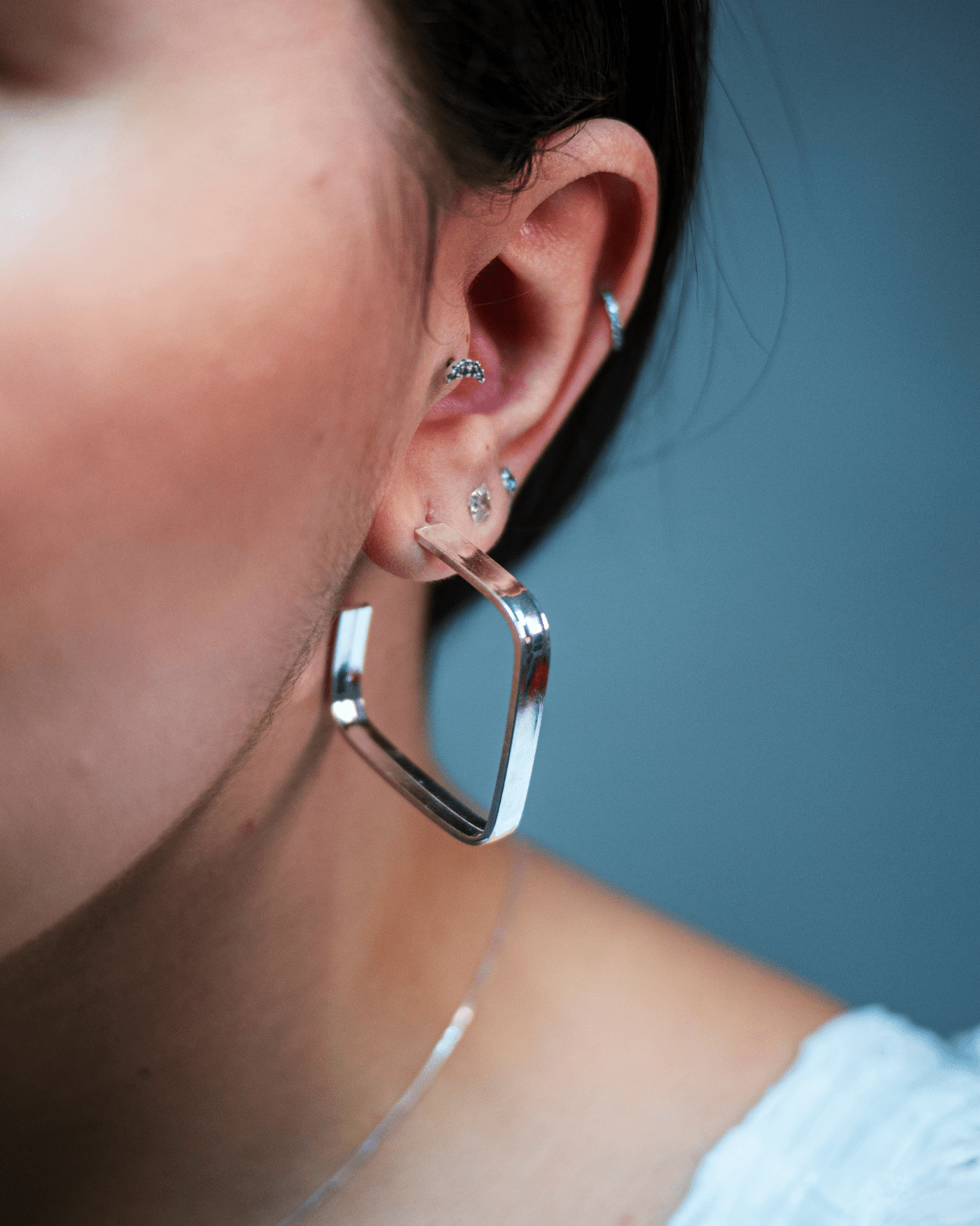 Meia Argola Quadrada Grande Prata 925 - Karina Pratas