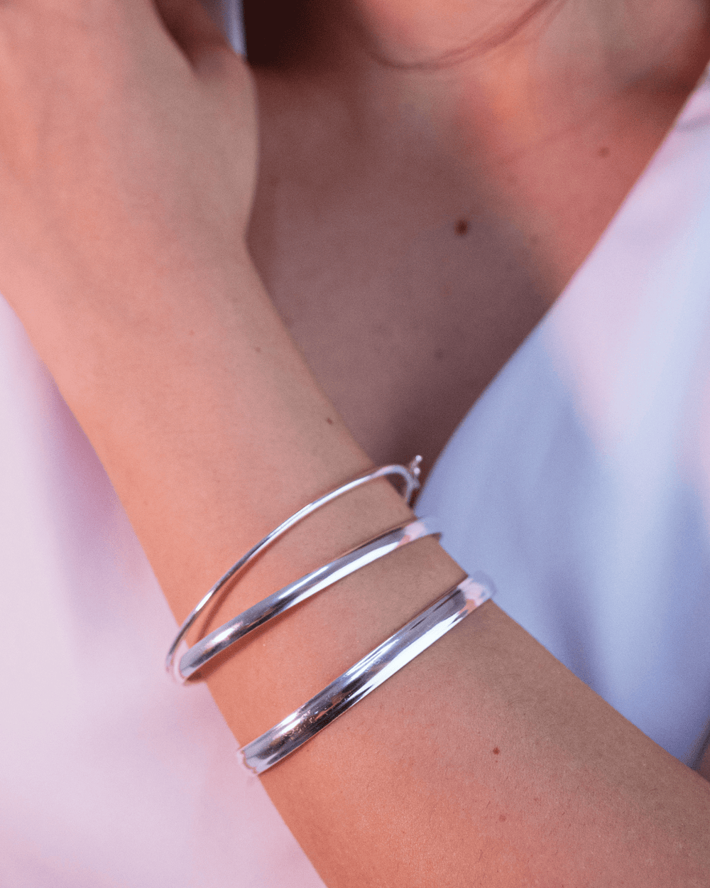 Mix com Três Braceletes Lisos Click Em Prata 925 - Karina Pratas