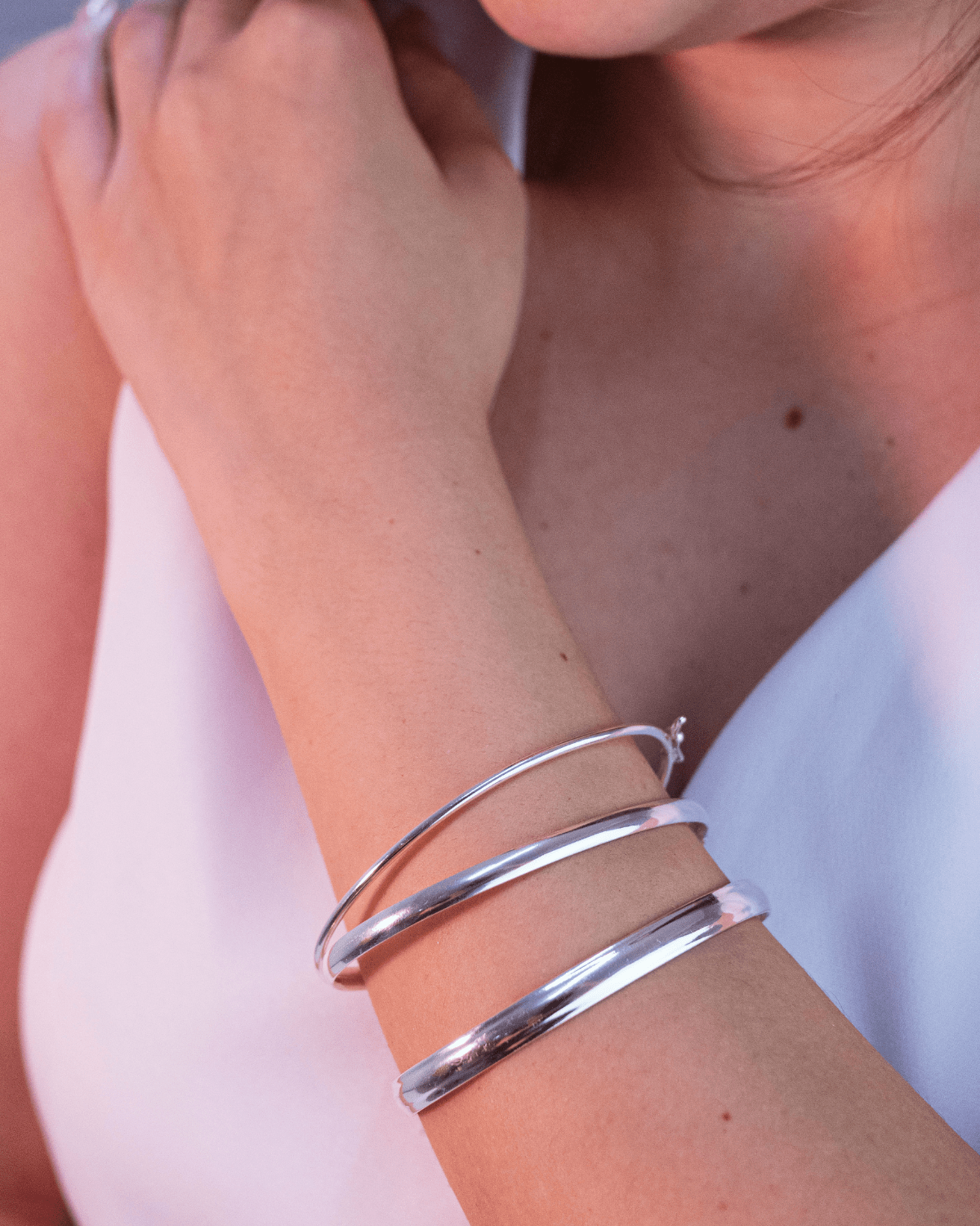 Mix com Três Braceletes Lisos Click Em Prata 925 - Karina Pratas