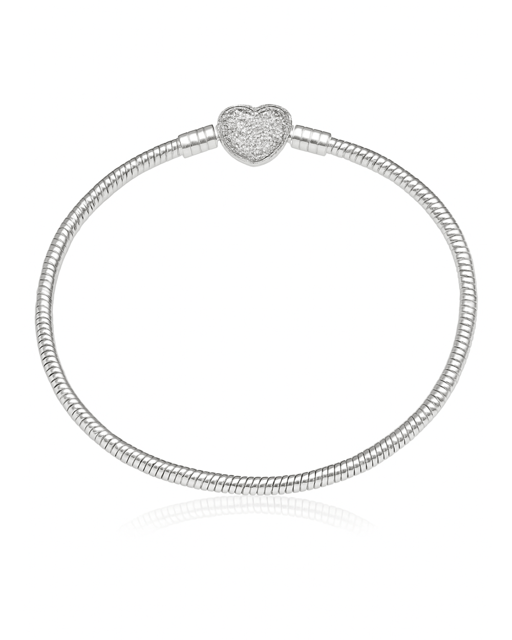 Pulseira Berloques Coração Cravejado De Prata 925 - Karina Pratas
