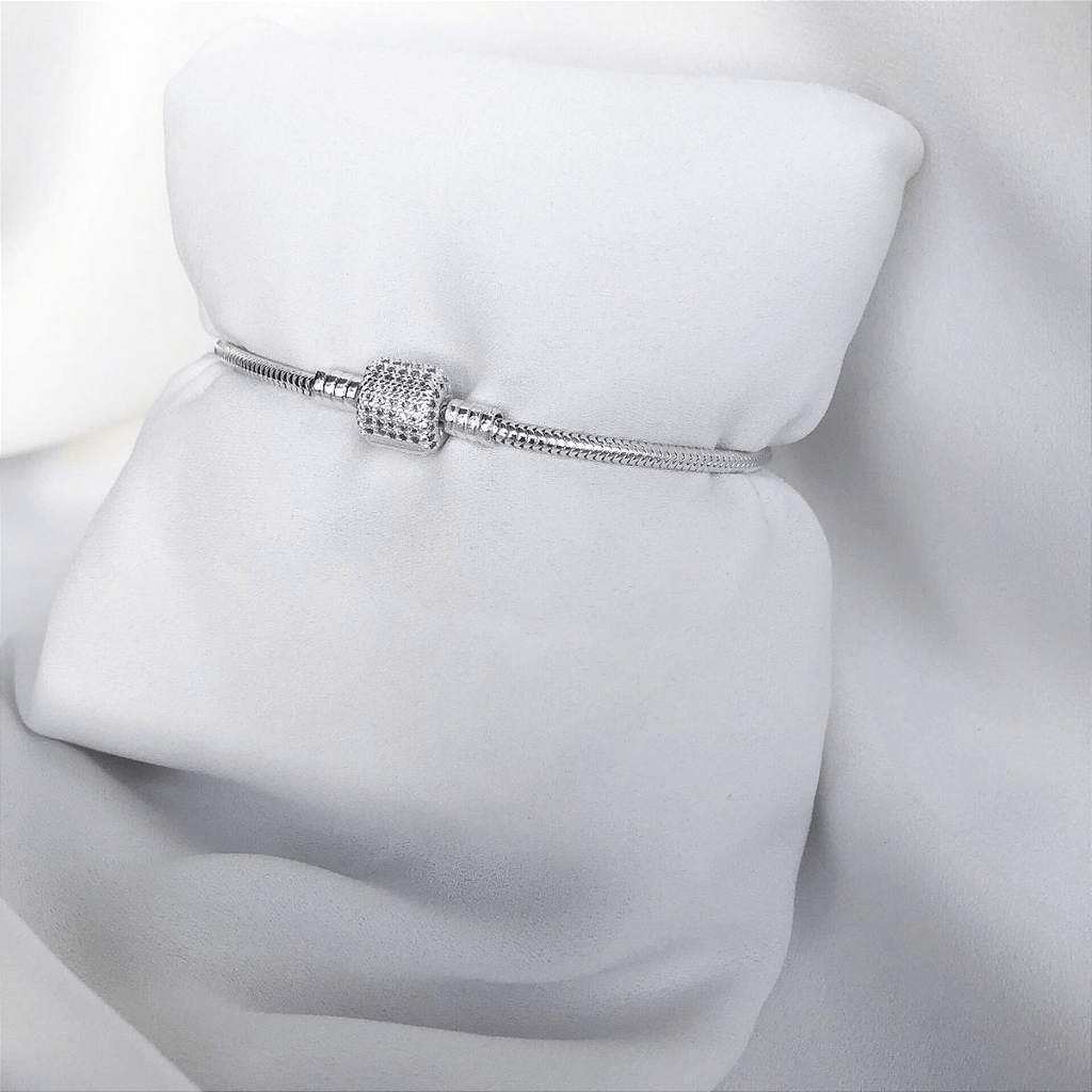 Pulseira Para Berloques Tambor Cravejado De Prata 925 - Karina Pratas