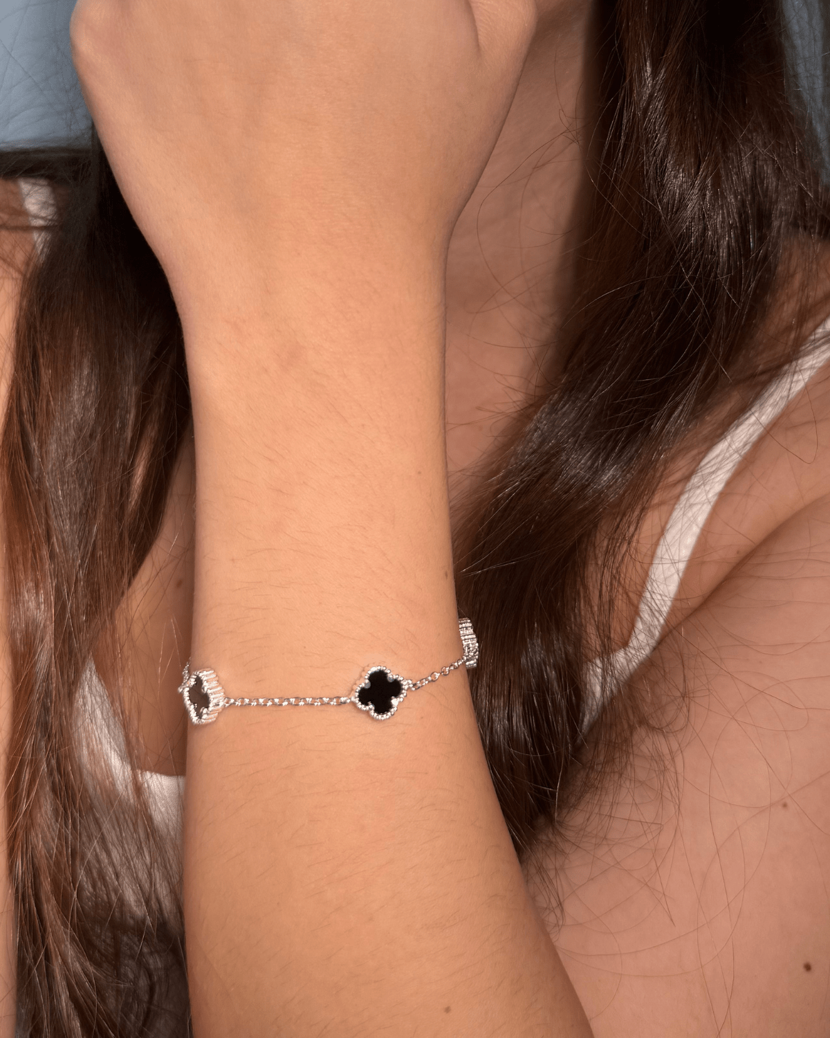 Pulseira Três Trevos Preta em Prata 925 - Karina Pratas