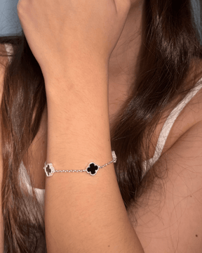 Pulseira Três Trevos Preta em Prata 925 - Karina Pratas