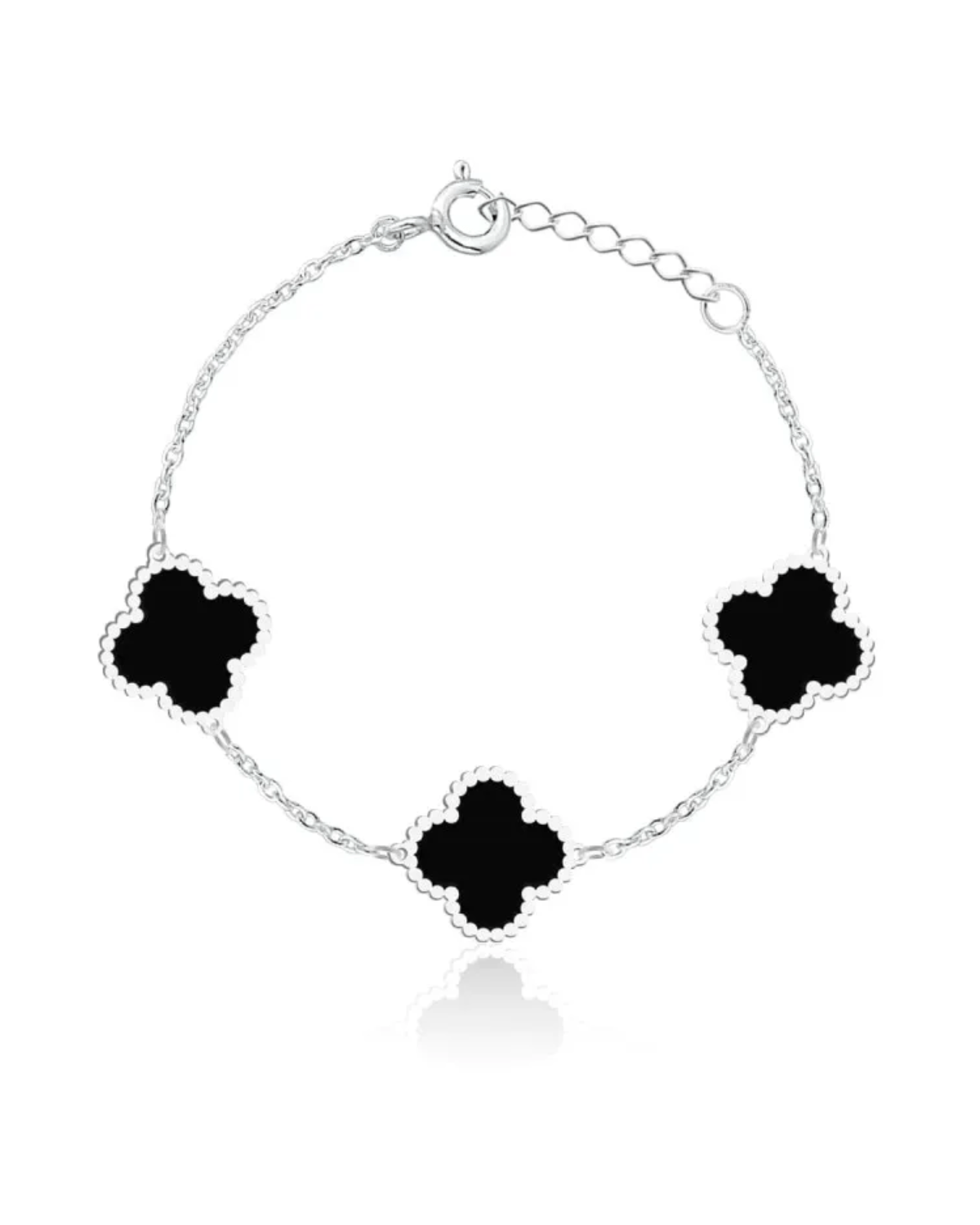 Pulseira Três Trevos Preta em Prata 925 - Karina Pratas