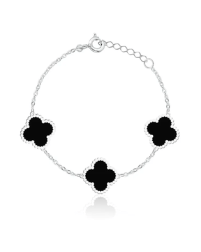 Pulseira Três Trevos Preta em Prata 925 - Karina Pratas