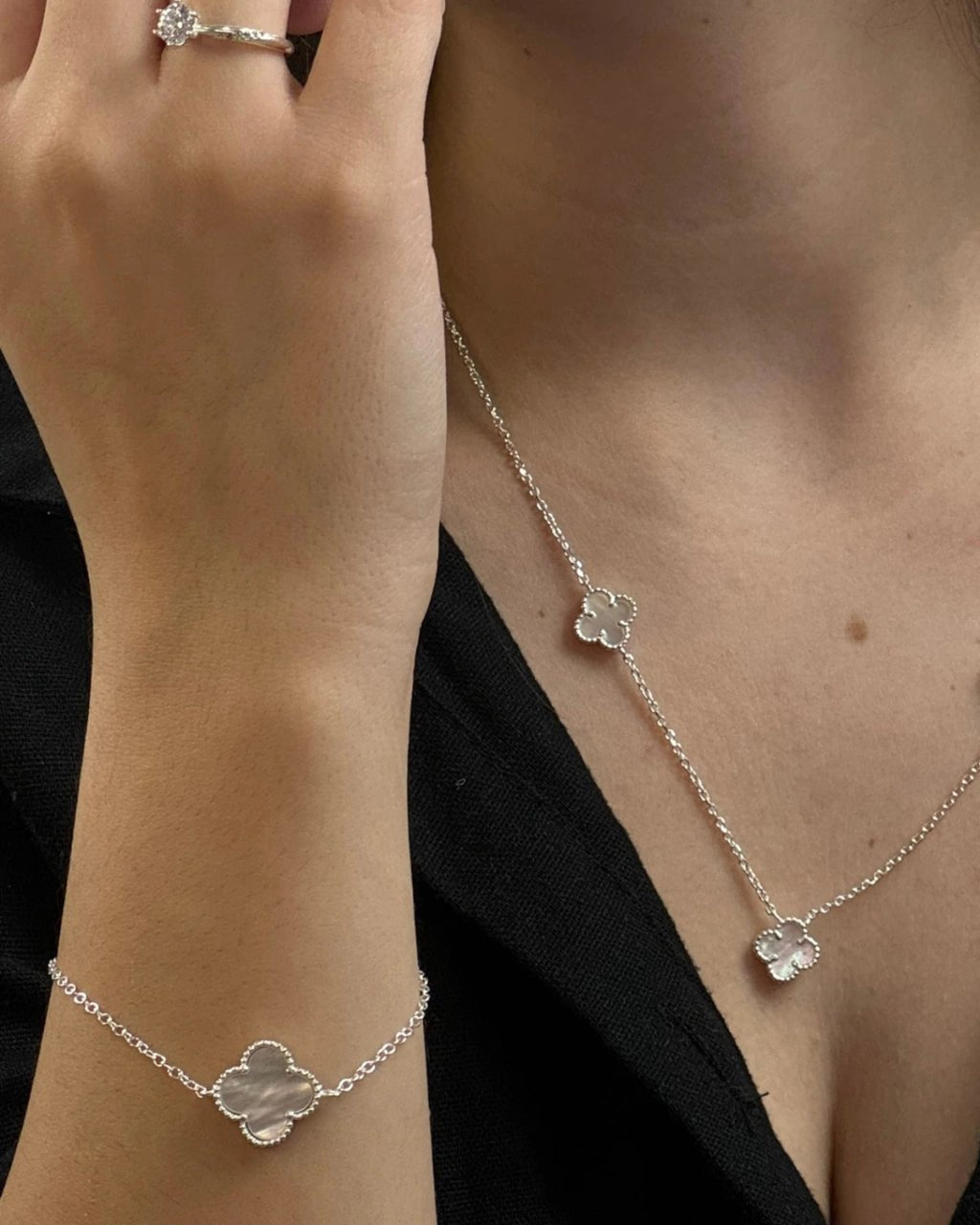 Pulseira Trevo Pedra Branco em Prata 925 - Karina Pratas