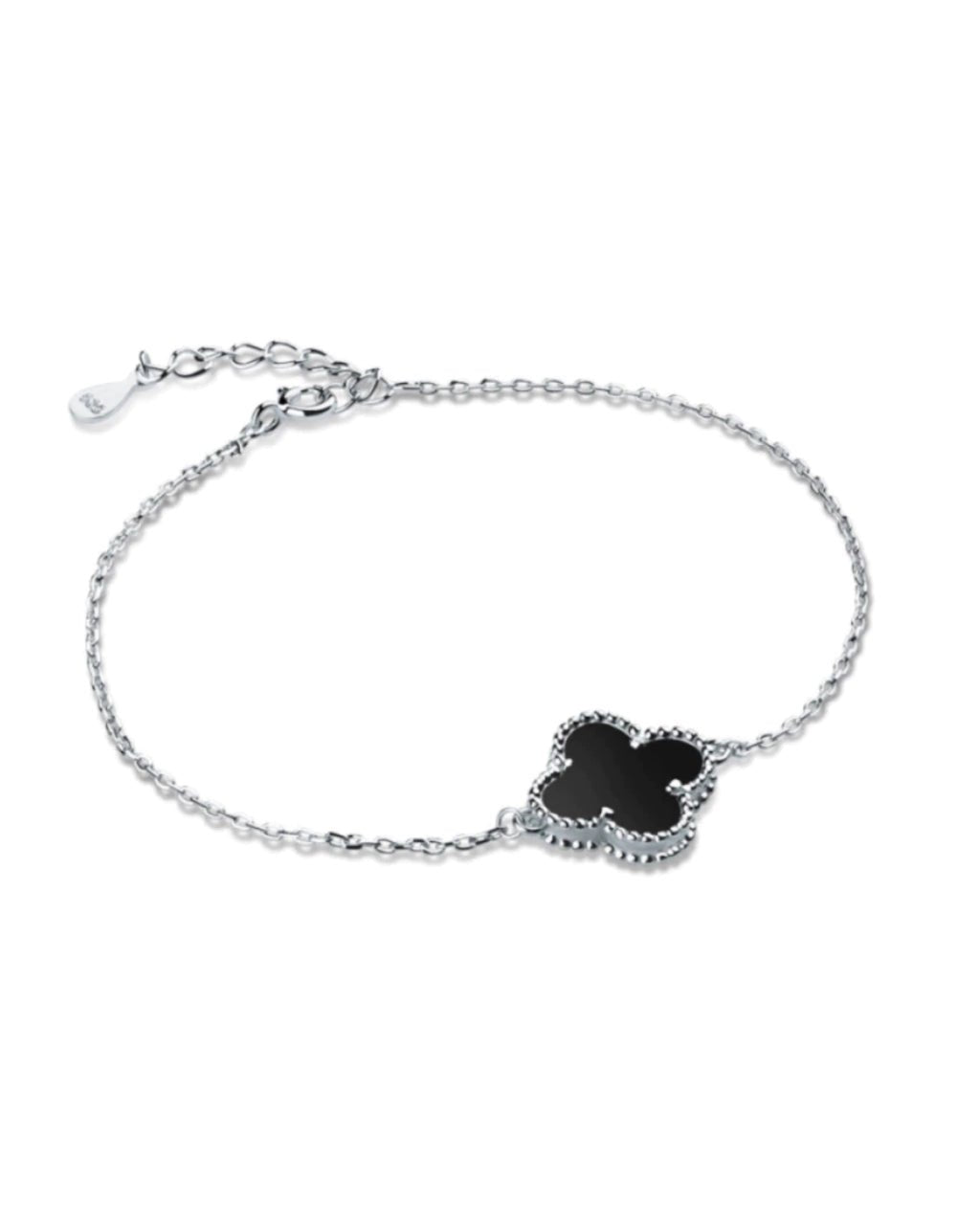 Pulseira Trevo Pedra Preta Prata 925 - Karina Pratas