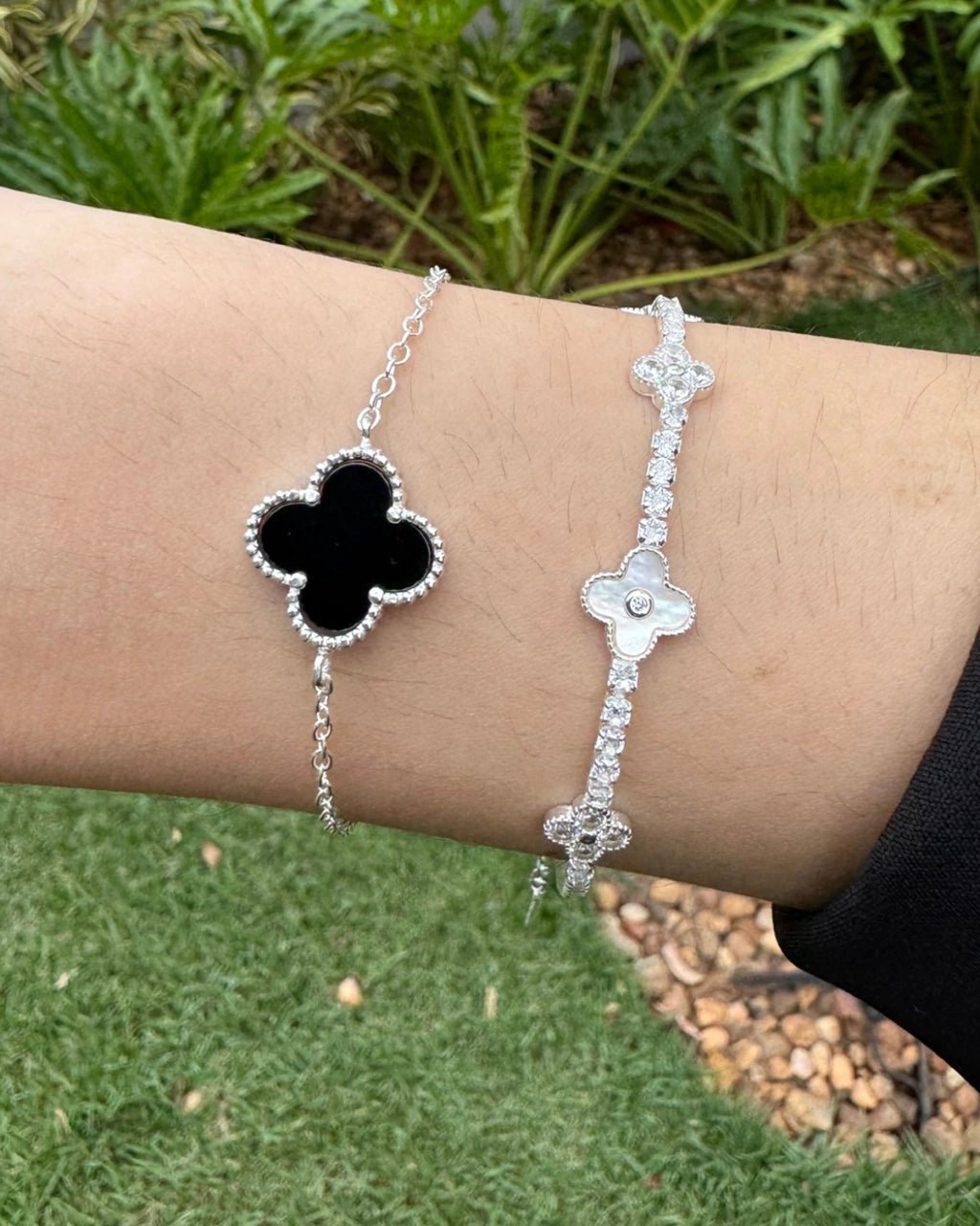 Pulseira Trevo Pedra Preta Prata 925 - Karina Pratas