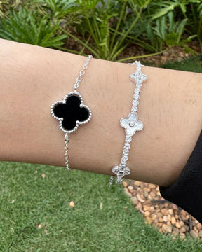 Pulseira Trevo Pedra Preta Prata 925 - Karina Pratas