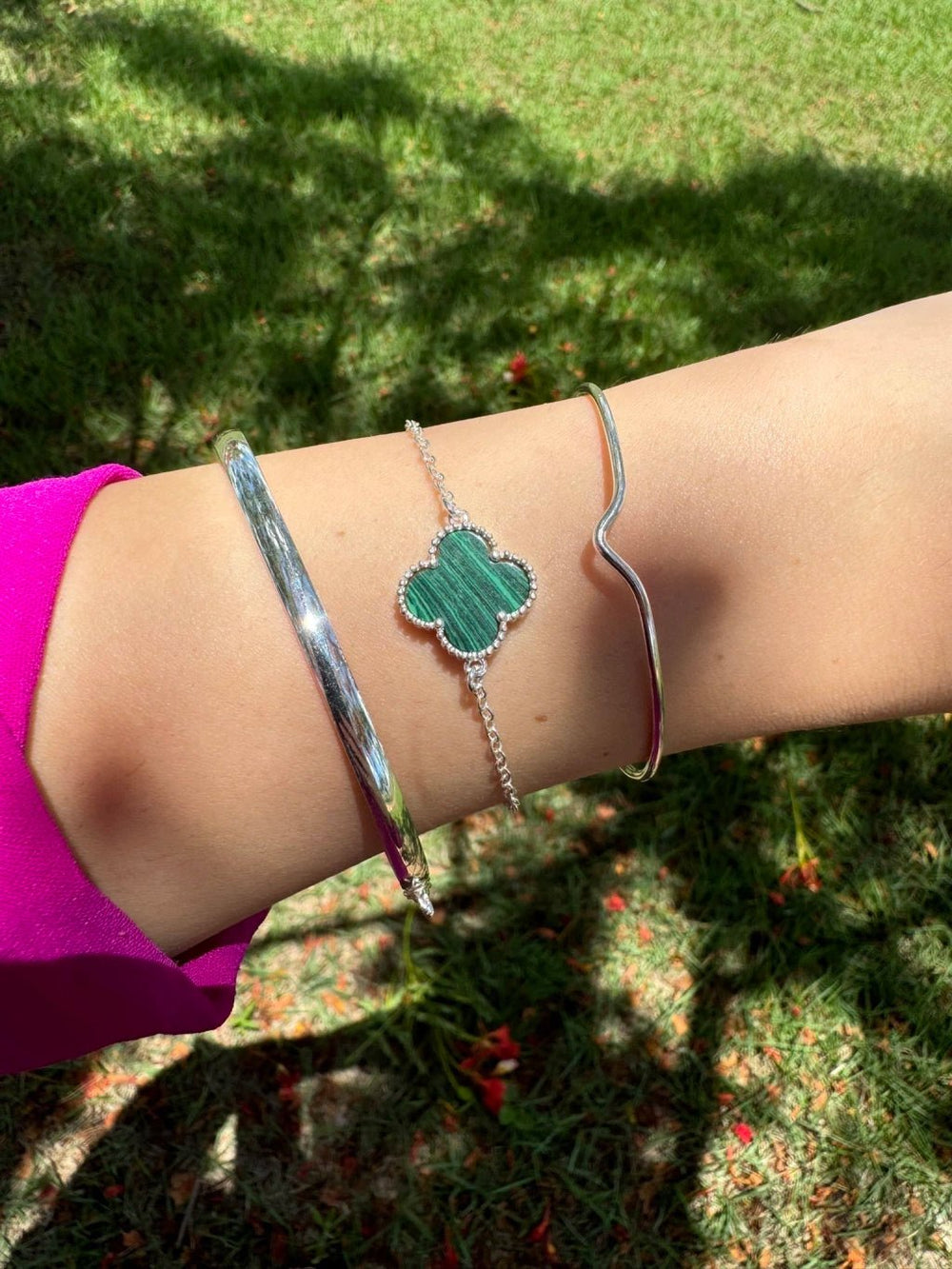 Pulseira Trevo Verde em Prata 925 - Karina Pratas